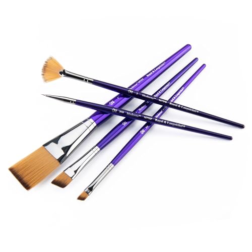 Royal & Langnickel Moderna, 5pc Stroke Variety Brush Set for All Painting Mediums, Includes - Stroke, Angular, Fan & Spotter Brushes Purple - style: Stroke Variety