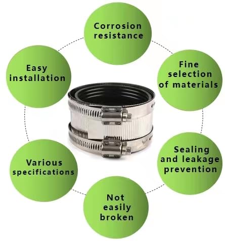 Flexible pipe Coupling with Stainless Steel Clamps.Pipe Connector for PVC and Metal Pipes (3inch-Longer) - size: 3 inch (Longer)