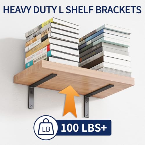LSK 6PCS Shelf Bracket, L 6"×H 3", 5mm Thick Heavy Duty L Bracket, Black - color: Black, size: 6x3 inch (heavy duty)