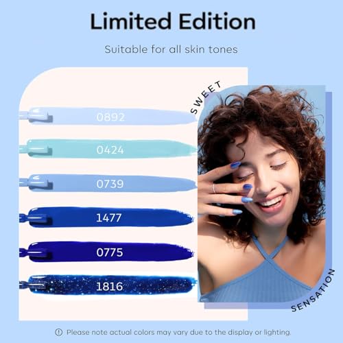 modelones Blue Gel Nail Polish Set 6 Colors Light to Dark Shade Ocean Range - color: A A A1 Blue Shades