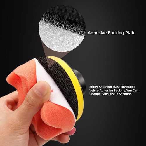 Drill Polishing Kit for Car, 3''(80mm) 32Pcs Car Foam Buffing Pads, Wool Pads Drill Buffing Pad, Wax Buffer Polisher Attachment with 5/8-11 Thread Backing pad & Adapters - color: 3 inch 32PCs