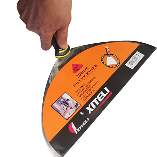 Large Putty Scraper 12" Stainless Steel Putty Knives with Plastic Ergonomic Handle for Taping Paint Wall Floor Tile, Metal Spackle Tools Knife,Remover for Wood, Wallpaper Scraper (12") - size: 12"