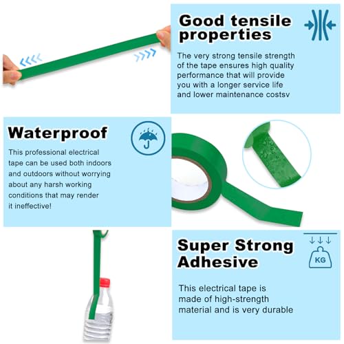 Romeda 9 Pack Electrical Tapes, Electrical Tape Water, Sun, and Oil Resistant, Electrical Tape is Suitable for Most Domestic, Commercial, and Industrial environments - Green - color: Green
