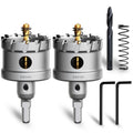 Metal Hole Saw 2-1/8''(54mm) 2Pcs Set Heavy Duty Tungsten Carbide Tipped Hole Cutters Set with a nitrided Step Drill and L-flench, for Steel Iron,Aluminum,Stainless stell,Plastic - size: 2-1/8''(54mm)-2PCS