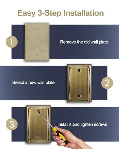 Switch Plates Outlet Covers, 2-Pack Antique Brass Metal Wall Plates - color: Antique Brass, size: 1 Blank 2PK