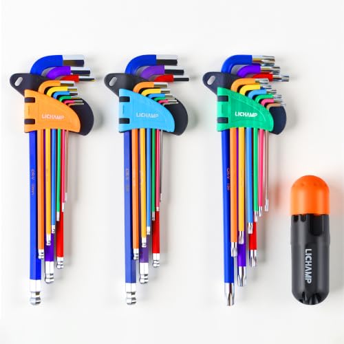 Lichamp 27Pcs Color Coded Hex Key Set, SAE & Metric, Long Arm Ball & Torx