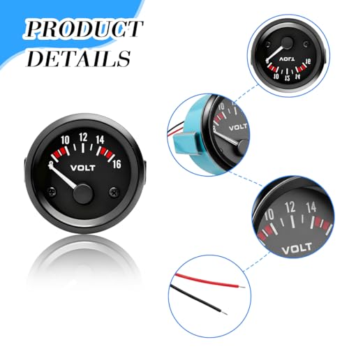 2" 52MM DC12V Car Voltage Gauge Meter, 8-16V Pointer LED Electrical Vehicle Voltmeter Gauge, Automotive Power Volt Meter Replacement, Universal for SUV Automobile Truck
