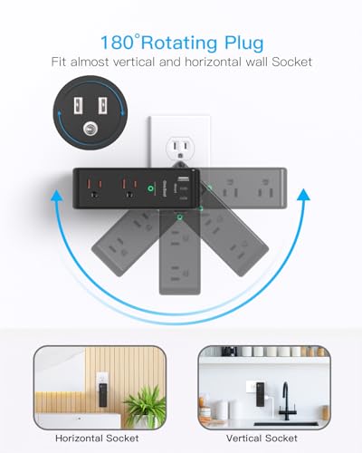 Surge Protector Outlet Extender, Multi Plug Wall Outlet,Rotating Plug,Black - color: Black, size: 2C1A, 1 Pack