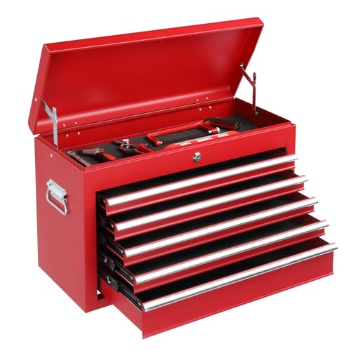 Winado 24" Metal Portable Tool Box with 5 Drawers, Lockable, Red - color: Red