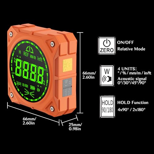 Rechargeable 4-Side Magnetic Digital Angle Finder, 4×90° & 2×180° Electronic Inclinometer Protractor Level Gauge for for Woodwork, Miter Saw, Hanging Frames - size: No laser
