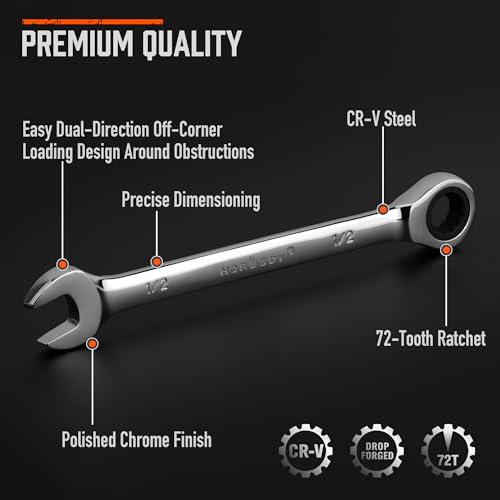 HORUSDY Combination Ratchet Wrenches Set with SAE | 8 Pieces Wrench Set with Wrench Organizer | 72-Tooth | 5° Swing Arc | 1/4" - 11/16" | Chrome Vanadium Steel - style: 8-Piece