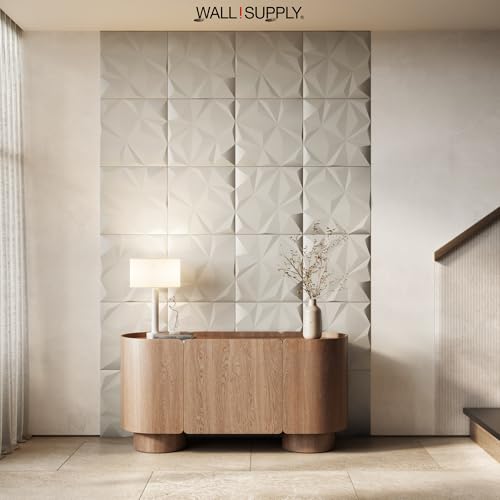 Wall!Supply 3D Geo Lite Wall Panels, 12-Pack, Cashmere - color: Cashmere, style: Geo Lite