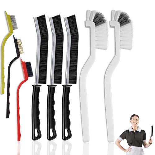 8 Pcs Crevice Cleaning Brush Set – Hard Bristle Cleaning Tools for Grout, Gaps & Narrow Spaces – Multi-Purpose Grout Brush, for Cleaning Bathroom, Shower, Window Tracks, Kitchen - color: Black, White, Red, Yellow