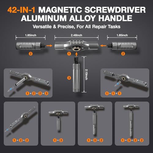42 in 1 Magnetic Ratchet Screwdriver Set, DIY Ratchet Screwdriver Set with Precision Bits, Ideal for Home Repairs, DIY Projects, and Electronics, Ergonomic Rotatable Ratchet Handle and Storage Case