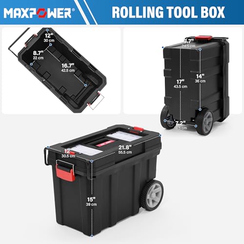 MAXPOWER Rolling Tool Box with Wheel, Lockable Deep Tool Box - size: 16", style: 8-gallon Rolling tool box