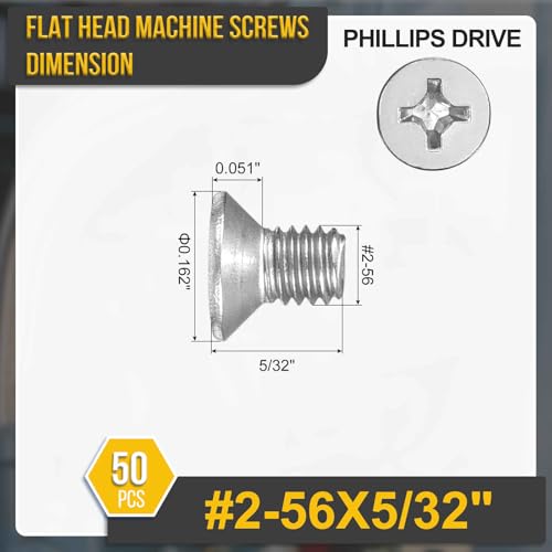 DTGN #2-56x5/32 Phillips Flat Head Machine Screw 304 Silver 50PCS - color: Silver, size: #2-56x5/32"