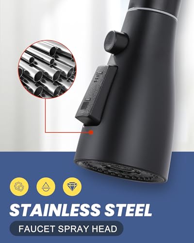 Metal Kitchen Faucet Spray Head Replacement 3 Modes with 9 Adapters - color: Matte Black