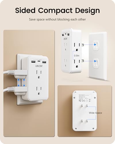 LENCENT 2 to 3 Prong Outlet Adapter, 2 Prong Outlet Extender with 6 AC