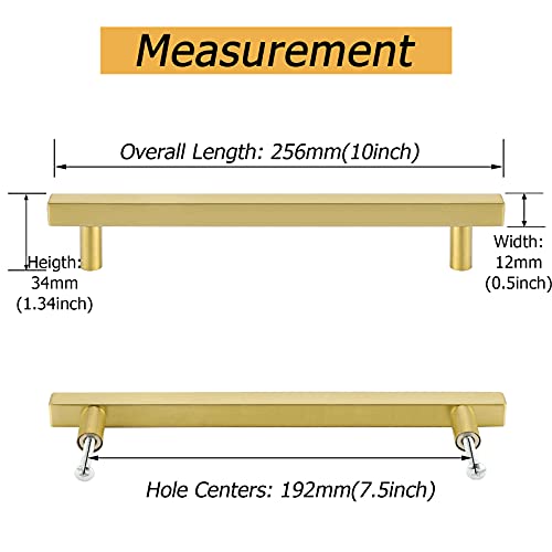 Goldenwarm 10 Pack 7-1/2 Inch Gold Cabinet Handles Brass Kitchen Pulls - color: Gold, size: 7-1/2 Inch Hole Center