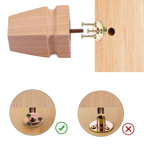 Unfinished Oak Sofa Legs-Heavy Duty Mid Century Solid Wood Replacement Furniture Legs Set of 4 for Couch, Table, Bench, Bed, Dresser, Chair - with Installation Hardware (Natural 4" H*2.5" W) - color: Plain Wood Color, size: 4"H*2.5"W