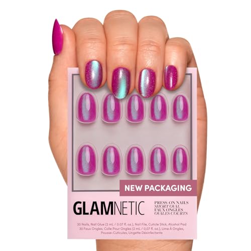 Glamnetic Press On Nails - Short Oval, Velvet Fake Nails 30 Pc Full Kit - color: 2J - Berry Fizz