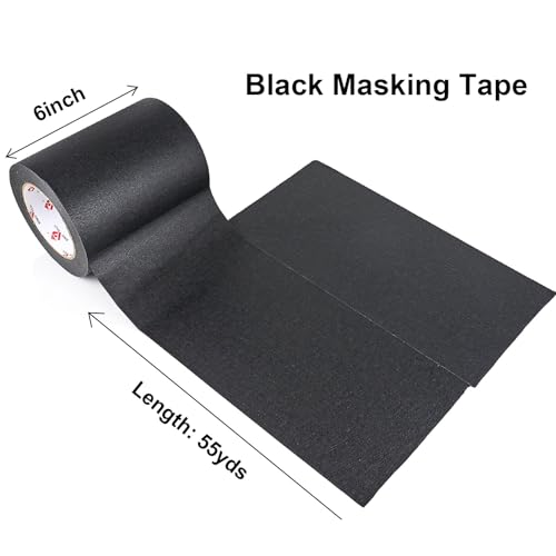 BOMEI PACK Black Wide Painters Tape 6 Inch, Wide Masking Tape 6'' x 55 yds Length, 21-Day Clean Removal for Laser Cutting/Engraving & 3D Printing Painting Tape for Indoor and Outdoor Use - size: 6 inches x 55 Yards