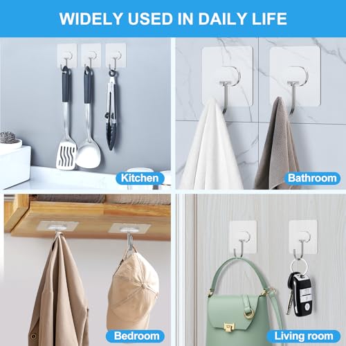 Adhesive Wall Hooks No Drill Large Clear Heavy Duty,13LB Sticky 12 Pack - color: Clear, size: Large 12 Pcs
