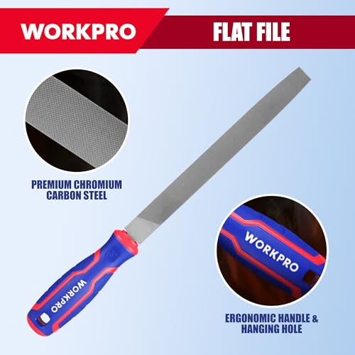 WORKPRO 8-Inch Metal File Set, 3-Piece Carbon Steel Files with Wire Brush - size: 3-Piece Metal File Set