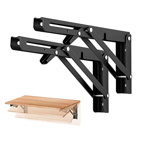 Ravinte Matte Black Folding Shelf Brackets, 10 Inch, 2 Pack - size: 10 Inch