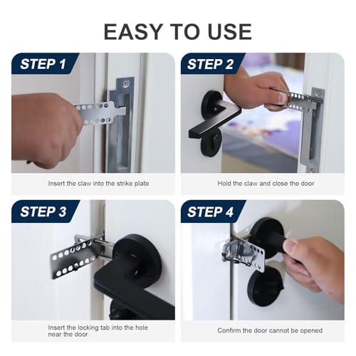 Portable Door Lock for Travel - Hotel Door Locks for Travelers Security, Stainless Steel Door Safety Locks from Inside, Apartment Door Security Devices Magnetic Door Jammers