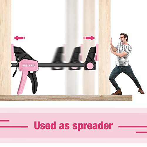 WORKPRO 6-Pack Bar Clamp Set, 6" (4) & 12" (2) Wood Clamps, Pink Ribbon - color: Pink, size: 6-Pack 6" and 12" Bar Clamps