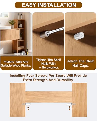 50 Pack Cabinet Shelf Support Pegs - Heavy Duty Cabinet Shelf Pins with Non-Slip Sleeves, Integrated Shelf Support Screws for Wood Furniture, Closet, Kitchen Cupboard, Wardrobe & Bookcase