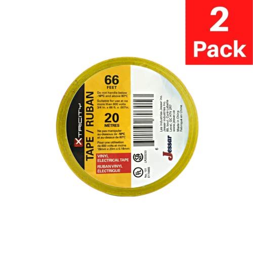 Xtricity Vinyl Yellow Electrical Tape 3/4" x66 Ft for Electrical Insulation - color: Yellow, size: 2 Pack