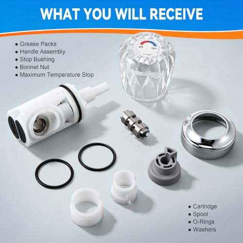 Shower Faucet Repair Kit, Compatible with Valley V4268 V4205 V4206 V4283 V4269, Fits Back to Back Tub/Shower Parts, Complete Cartridge Repair Kit with Clear Handle