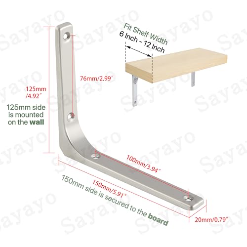 SAYAYO Wall Shelf Bracket 6 x 5 Inch, Stainless Steel Heavy Duty L Bracket - color: Brushed Nickel, size: 6 x 5 Inch (4 PCS)