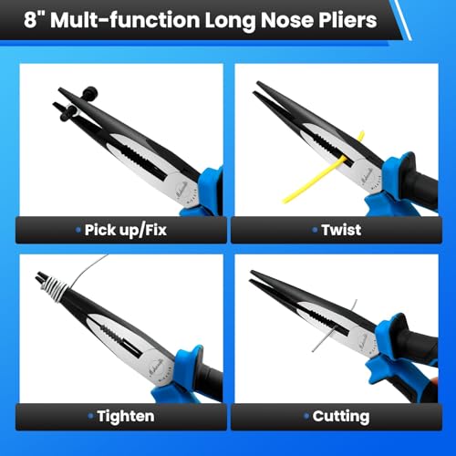 Needle Nose Pliers, mshandto 8" Long Nose Pliers for Wire Bending, High Carbon Steel Needle Nose Plier, Serrated Jaw Pliers for Jewelry Making, Electronics Repair, Object Grasping, Craft Making - size: 8"-1Pack-TPR