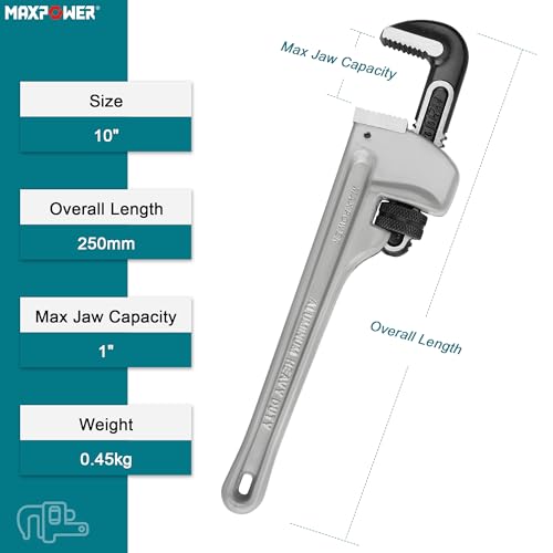 MAXPOWER 10 inch Straight Pipe Wrench, 1 inch Jaw Capacity - size: 10-inch, style: Straight Pipe Wrench