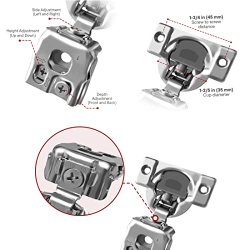 Berta (10 pcs) 1" Overlay Cabinet Door Hinges, 90 Degree Restricted Opening Angle Soft Closing Face Frame Hinges, 6-Ways 3-Cam Adjustment, Concealed Kitchen Cabinet Door Hinges with Screws - size: 1" Overlay