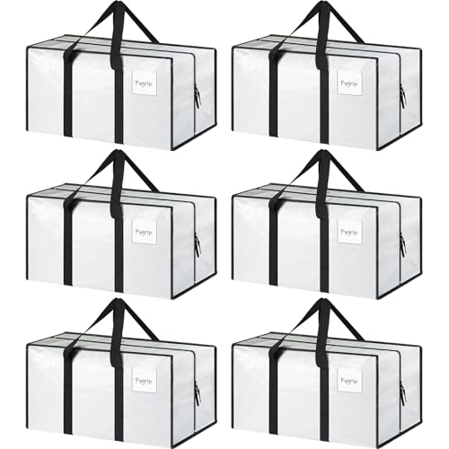 6 Pack Extra Heavy Duty Large Moving Bags with Strong Zipper, White - color: White, size: 6 Pack