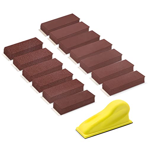 ZEHIQ 3.5"x1" Detail Hand Sanding Block and 130Pcs Sandpaper Assortment - style: Red Sandpaper 130pcs + Sander