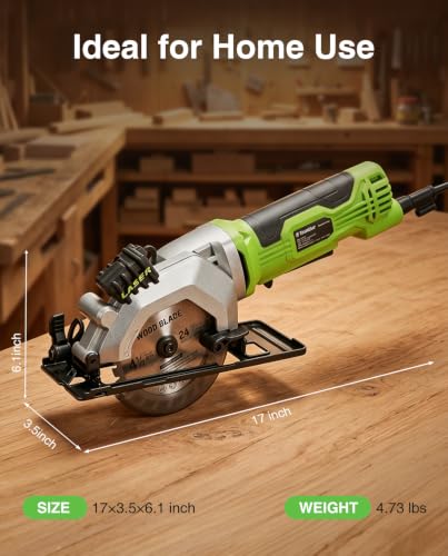 TaskStar Mini Circular Saw with Laser Guide: 4.8A 4000RPM Compact Corded Power Cutter, 4-1/2 in Electric Hand Tool with Rip Fence, 3 Blades for Wood, Soft Metal, Tile, Plastic Cutting