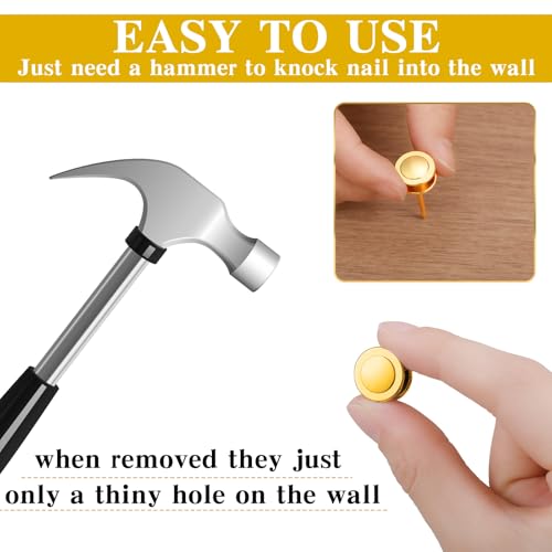 Ferraycle 40 Piece Double Headed Picture Hangers Nails 4 Size Thumb Tacks for Wall Hanging Renter Friendly Decor Heavy Duty Push Pins Wall Nails for Drywall Frame Art, 10/20/ 30/ 50lb(Gold) - color: Gold
