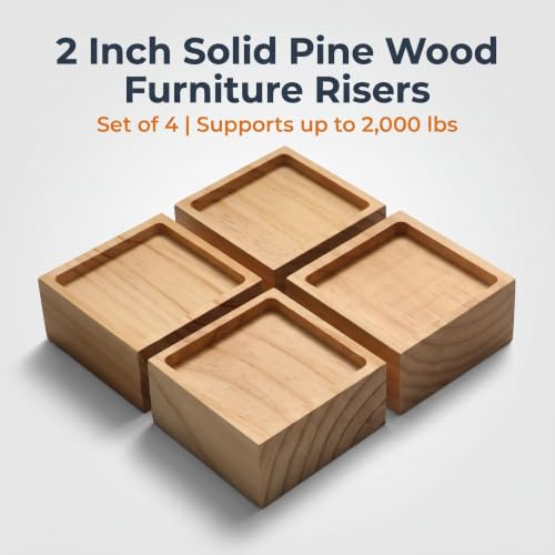Lufia 2 Inch Solid Pine Wood Furniture Risers 4 Pack, Non Slip Silicone Lift Blocks for Bed Sofa Desk Cabinet - color: Natural Wood - 4-pack, size: 2 Inch