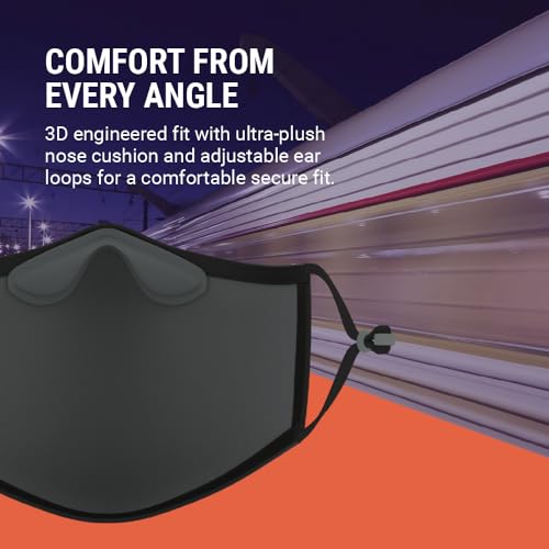 AIR+ Reusable Face Mask, Multi-Layer, Washable, Breathable, for Men & Women, Anti-fog for Glasses, Adjustable Ear Loops - color: Black/Medium