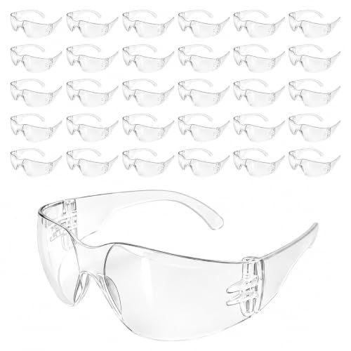 30 Pack Clear Safety Glasses, Impact Resistant Protective Eyewear Bulk for Men Women Work Construction Lab