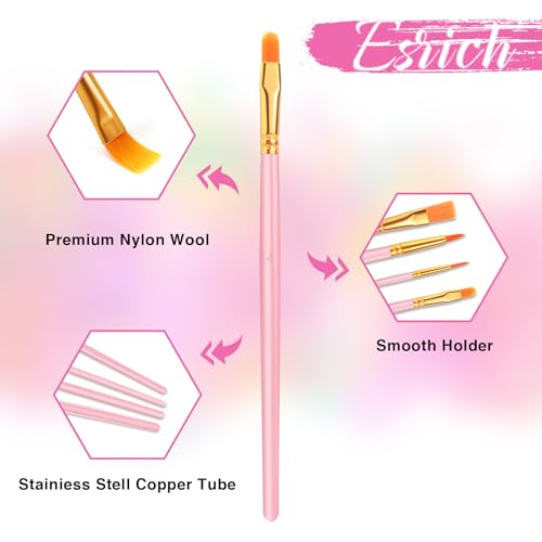ESRICH 200PCS Pink Paint Brushes, Paint Brush for Acrylic Painting - color: Pink, size: 200
