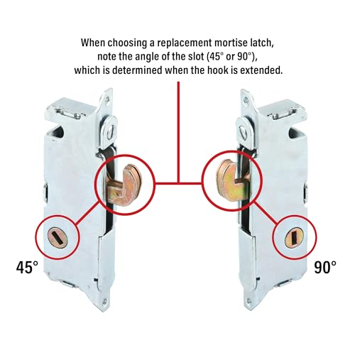 Prime-Line E 2199 Stainless Steel Mortise Lock - Adjustable, Spring-Loaded Hook Latch for Sliding Patio Doors Made of Wood, Aluminum & Vinyl, 3-11/16”, 45 Degree Keyway, Round Face (Single Pack) - style: stainless steel
