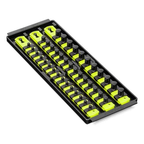 Ernst Manufacturing 8498HV 13-Inch Socket Boss, Premium 3-Rail Multi-Drive Socket Organizer, High Visibility - Made in USA - color: Hi-Viz, style: 13-Inch