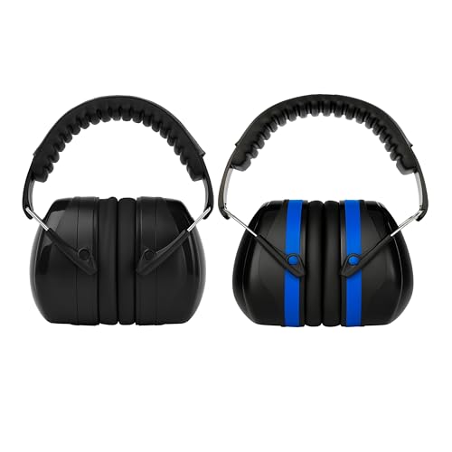 G & F Products Safety Ear Muffs 2 Pack, 34dB NRR Hearing Protection with Adjustable Headband for Shooting, Work & Kids - color: Black and Blue (2 Pcs)