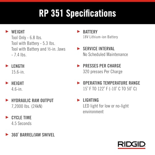 RIDGID 67183 Model RP 351 ProPress Standard Press Tool Kit with Battery, Charger, 1/2" to 1" Press Tool Jaws, and Carrying Case - style: Battery Kit W/ProPress Jaws (1/2" - 1" Jaws Capacity)